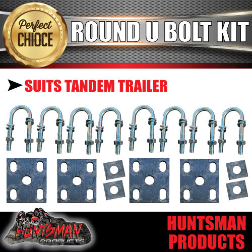 Tandem Trailer U Bolt Kit. 39mm x 115mm Round. With Fish Plates & Axle Pads