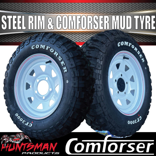 14x6 Ford Pattern White Trailer Caravan Steel Rim & 185R14 LT Comforser Mud Tyre