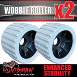 x2 Boat Jet Ski Trailer Wobble Roller. 3"x 4", 73mm x 110mm, 25mm Centre Bore, Grey Ribbed