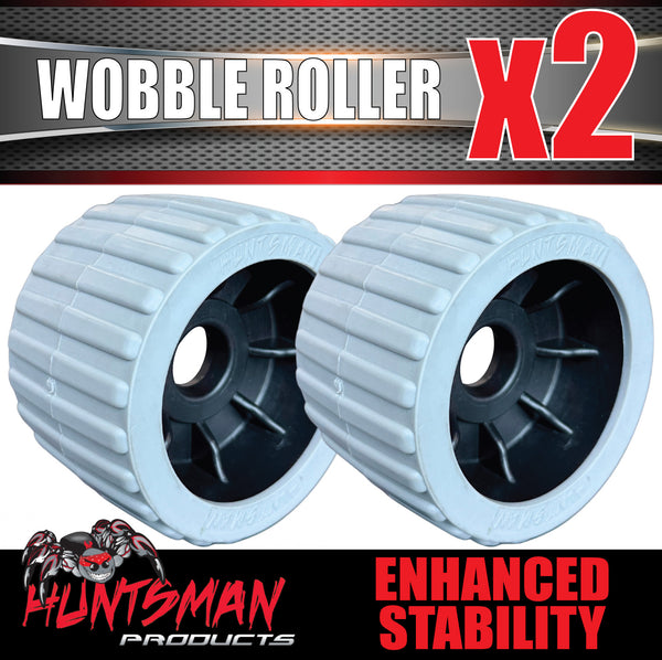 x2 Boat Jet Ski Trailer Wobble Roller. 3"x 4", 73mm x 110mm, 22mm Centre Bore, Grey Ribbed