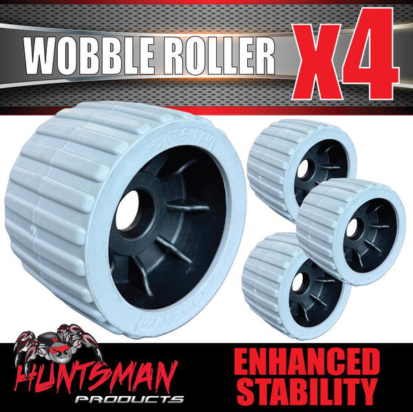 x4 Boat Jet Ski Trailer Wobble Rollers. 3"x 4", 73mm x 110mm, 25mm Centre Bore, Grey Ribbed