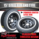15" Ford Pattern Caravan Trailer Black Steel Rim & 195R15C Comforser CF300 Whitewall Tyre