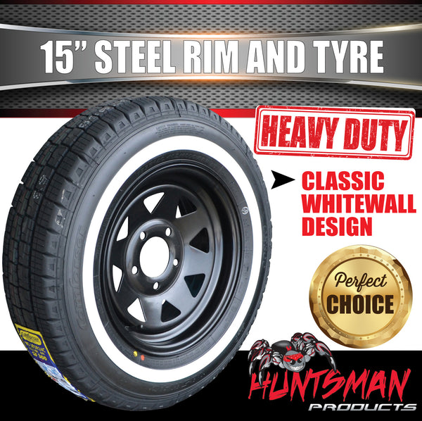 15" Ford Pattern Caravan Trailer Black Steel Rim & 195R15C Comforser CF300 Whitewall Tyre