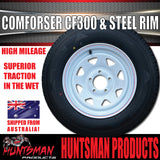 14x6 & 185R14C Ford Pattern White Trailer Caravan Sunraysia Wheel Rim & Comforser CF300 Tyre
