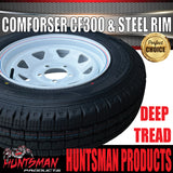 14x6 & 185R14C Ford Pattern White Trailer Caravan Sunraysia Wheel Rim & Comforser CF300 Tyre