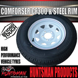 14x6 & 185R14C Ford Pattern White Trailer Caravan Sunraysia Wheel Rim & Comforser CF300 Tyre