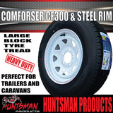 14x6 & 185R14C Ford Pattern White Trailer Caravan Sunraysia Wheel Rim & Comforser CF300 Tyre