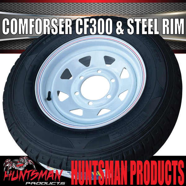 14x6 & 195R14C LT Trailer Caravan Sunraysia White 6 Stud Wheel Rim & Comforser CF300 Tyre 195 14