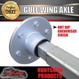 1400Kg Galvanised Lazy Gullwing Boat Trailer Axle. 103mm Drop, Marine Seals