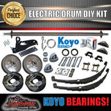 DIY 1400KG Trailer Kit. eye to Eye Springs Electric Drum Brake. KOYO Bearings. Axles 64" - 77"