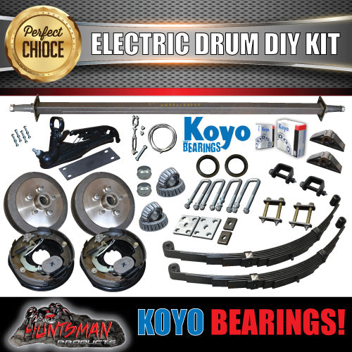 DIY 1400KG Trailer Kit. eye to Eye Springs Electric Drum Brake. KOYO Bearings. Axles 64" - 77"
