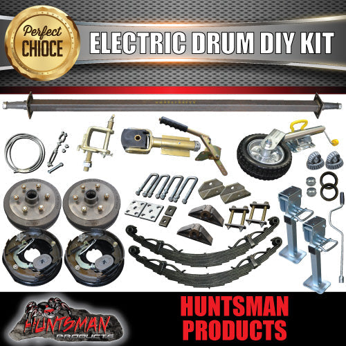 DIY 1400KG camper trailer kit. off road rebound springs, elec brakes, 45mm axles 78" - 96"