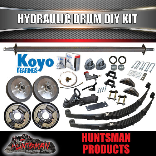 DIY Trailer Kit 1400Kg Rated. Hydraulic drum Braked Eye to Eye Springs, Axles 78" - 96"