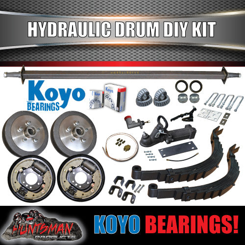 DIY Trailer Kit 1400Kg Rated Hydraulic drum Braked Slipper Springs. Jap Bearings. Axles 64" - 77"