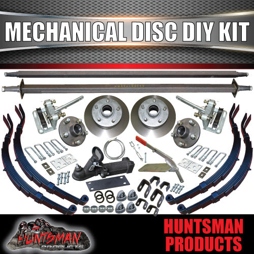 DIY 2000kg Tandem Trailer Kit. 10" Mechanical Disc Brakes. Slipper Springs, Axles 60" - 75"