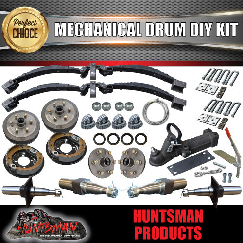 DIY 2000Kg Tandem Trailer Kit, Mechanical Brakes, R/Roller Springs. Stub Axles
