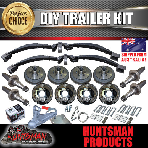 DIY 4000Kg Tandem Trailer Caravan Kit. 12" Electric Brakes. Stub Axles, R/Roller