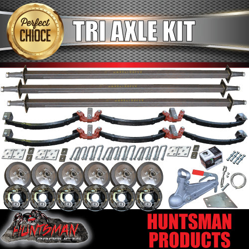 DIY 4200Kg Tri Axle Trailer Kit 10" Electric Brakes, R/Roller, 45mm Axles 64" - 77"