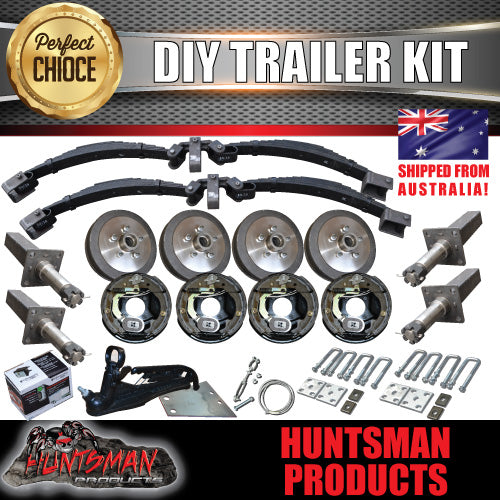 DIY 3200Kg Tandem Trailer Caravan Kit. 10" Electric Brakes. Stub Axles, R/Roller