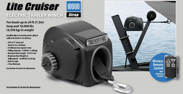 Lite Cruiser Electric Boat Trailer Winch + Remote to 7.3M 4536Kg Boat 6.1m Strap