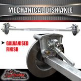 Galvanised 45mm Square Mechanical Disc Braked Trailer Axle. 1400Kg rated 64"-77"