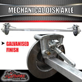 Galvanised 40mm Square Trailer Caravan Mechanical Disc Braked Axle. 1000Kg rated 63"-77"