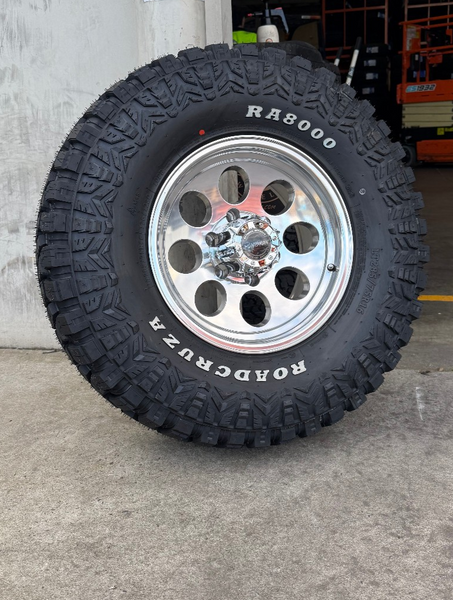 16x8 Polished Mongrel Mag Rim 6/139.7 PCD & 265/75R16 Roadcruza RA8000 Tyre