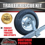 Trailer Rescue Kit , Spare Wheel, 195R14C Tyre & Holder inc hub & S/L bearings