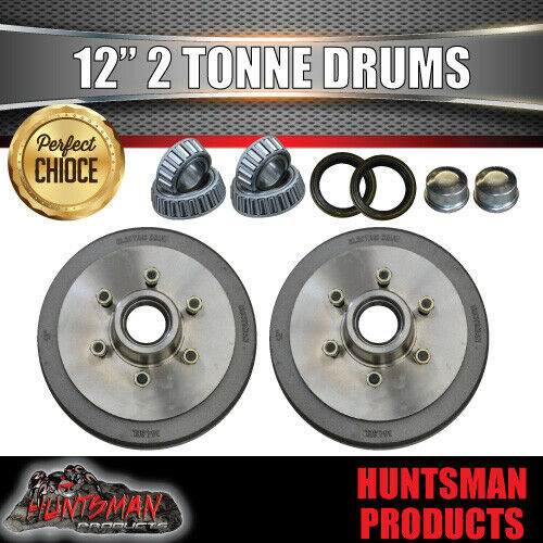 12" 2 Tonne 6 Stud Electric Trailer Brake Drums & Bearings. Caravan Al