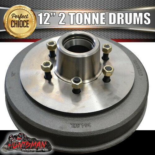 12" 2 Tonne 6 Stud Electric Trailer Brake Drums & Bearings. Caravan Al huntsmanproducts