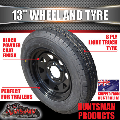 13" TRAILER CARAVAN HT HOLDEN BLACK STEEL RIM & 165R13C TYRE. 165 13