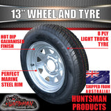 13" TRAILER GALVANISED FORD PATTERN STEEL RIM & 155R13C TYRE. 155 13