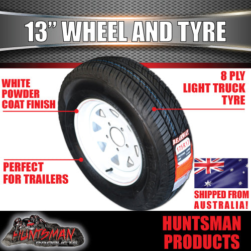 13x4.5 & 175R13C White Trailer Caravan Sunraysia Ford Pattern Wheel Rim & Tyre