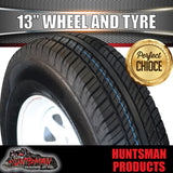 13" TRAILER CARAVAN WHITE FORD PATTERN STEEL RIM & 155R13C TYRE. 155 13