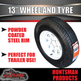 13" TRAILER CARAVAN WHITE FORD PATTERN STEEL RIM & 155R13C TYRE. 155 13