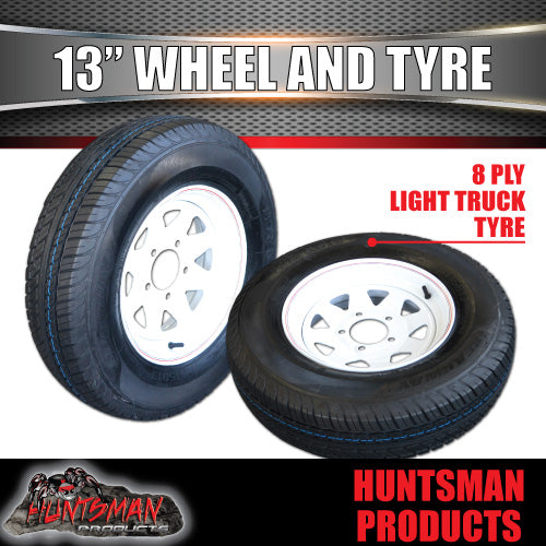 13" TRAILER CARAVAN WHITE FORD STUD PATTERN STEEL RIM & 175R13C TYRE. 175 13