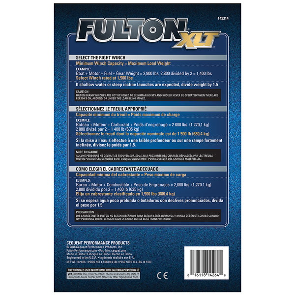 Fulton 1800Lb (816kg) Single Speed Winch 20' (6m) Strap Included. Black Cover
