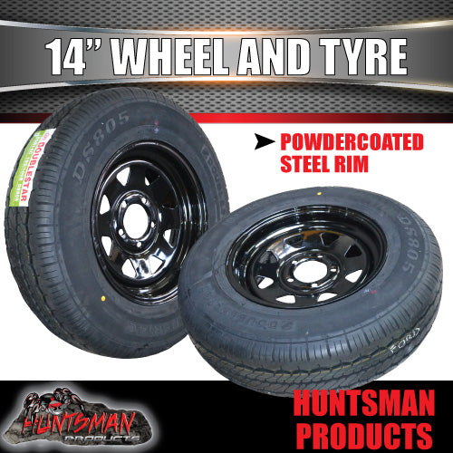BLACK TRAILER WHEEL & TYRE: HT HOLDEN. 185R14L/T – huntsmanproducts