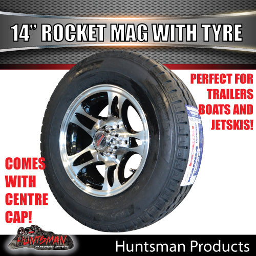 14" Trailer Caravan Rocket Alloy Wheel & 195R14C Tyre suits HQ pattern. 195 14