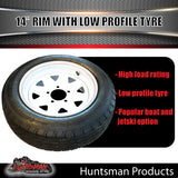 14x6 Trailer Caravan Sunraysia White Rim & 175/65R14C Low Profile Tyre: suits Ford pattern. 175 65 14