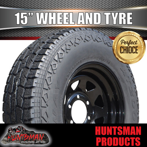 235/75R15L/T 10 PLY TYRE ON 15x7 6 STUD BLACK TRAILER STEEL WHEEL. 235 75 15