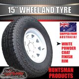 15X7 6 STUD WHITE STEEL RIM & 235/75R15 L/T 10 PLY TYRE. 235 75 15