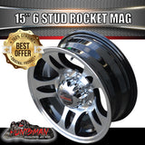 15x6 Trailer Caravan 6 Stud Rocket Alloy Mag Wheel.