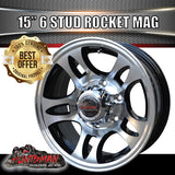 15x6 Trailer Caravan 6 Stud Rocket Alloy Mag Wheel.