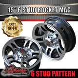 15x6 Trailer Caravan 6 Stud Rocket Alloy Mag Wheel.