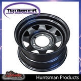 15x8 6 Stud Black Thunder Steel Rim. 0 Offset. 6/139.7 PCD.