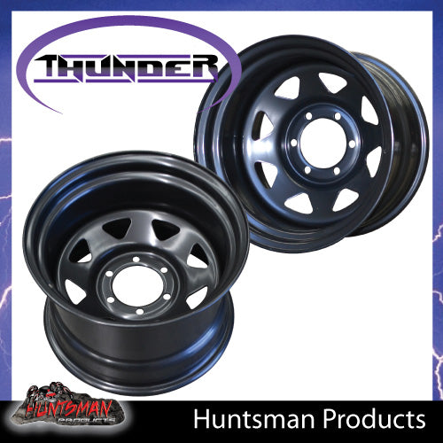 16x10 6 Stud Black Thunder Steel Rim -44 Offset. 6/139.7 PCD.  Fits Landcruiser, Patrol etc