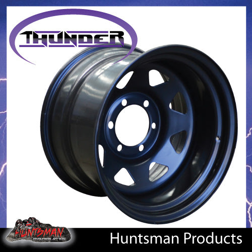 16x10 6 Stud Black Thunder Steel Rim -44 Offset. 6/139.7 PCD.  Fits Landcruiser, Patrol etc