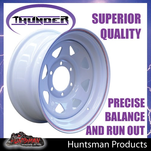 16 In White Rims 16x6 6 Stud White Thunder Steel Wheel Rim 0 Offset. 6/139.7 Caravan Tr ...