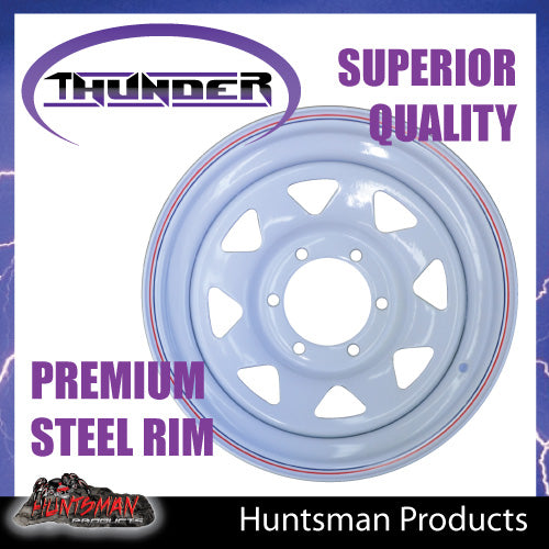 16x7 6 Stud White Thunder Steel Rim -13 Offset. 6/139.7 PCD.  Fits Landcruiser, Patrol etc